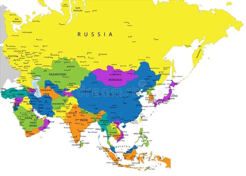 Столицы азии 2025. Политическая карта азии. политическая карта азии со странами. карта азии на русском.