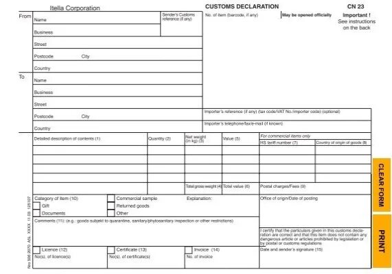 Import declaration. Таможенная декларация CN 23. Декларация cn23. Таможенная декларация формы CN 22, CN 23. Бланка таможенной декларации cn23.