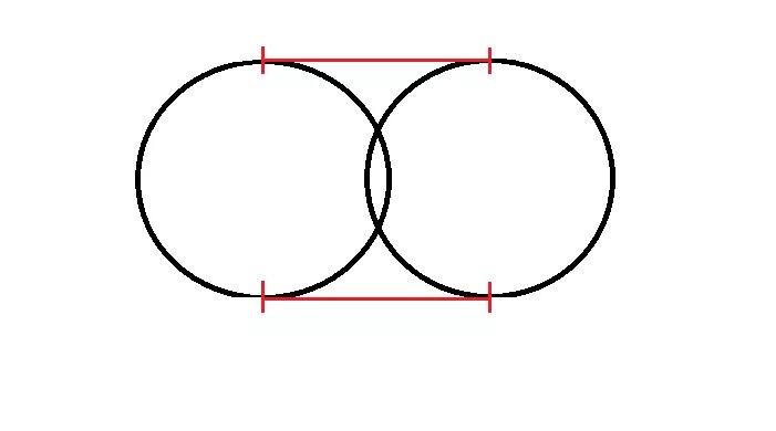 trigonometry - Drawing lines from tangents from two circles on both sides. - Mat
