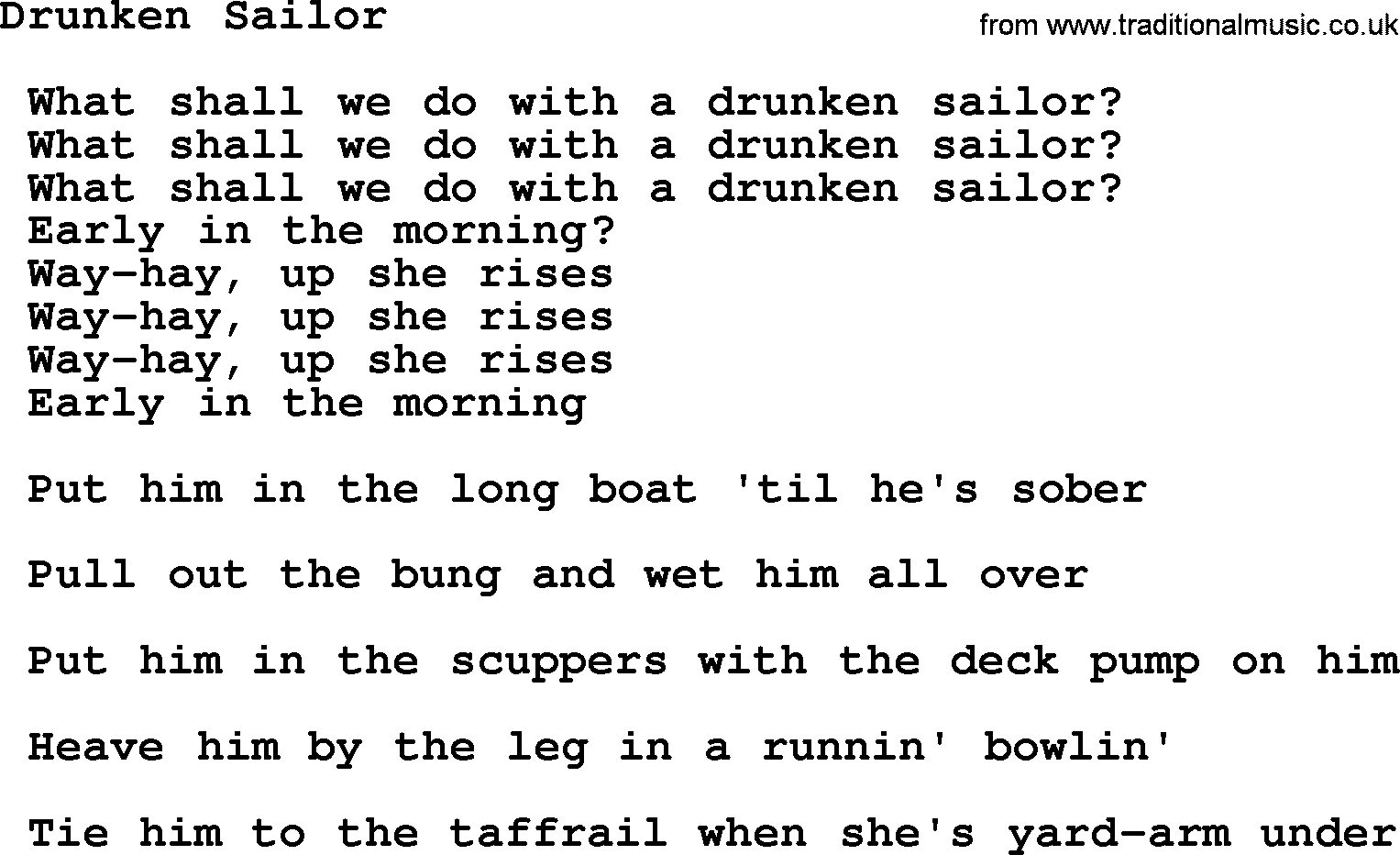 Drunken Sailor песня. Drunken Sailor текст. Текст песни drunken Sailor. Sea Shanty текст.