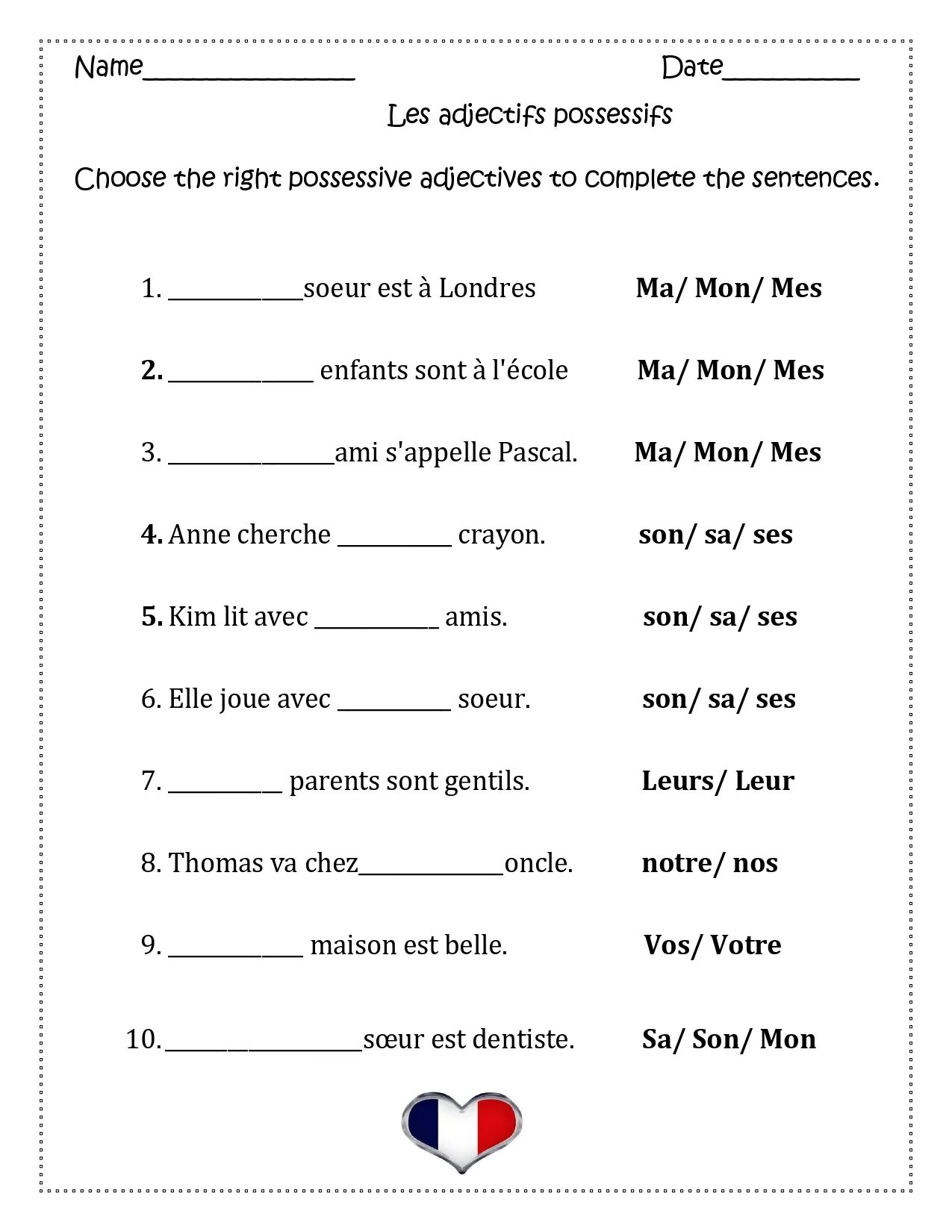 Les adjectives possessive французский. Притяжательные местоимения Worksheets. Worksheets прилагательных. Possessives упражнения. Choose the best adjective