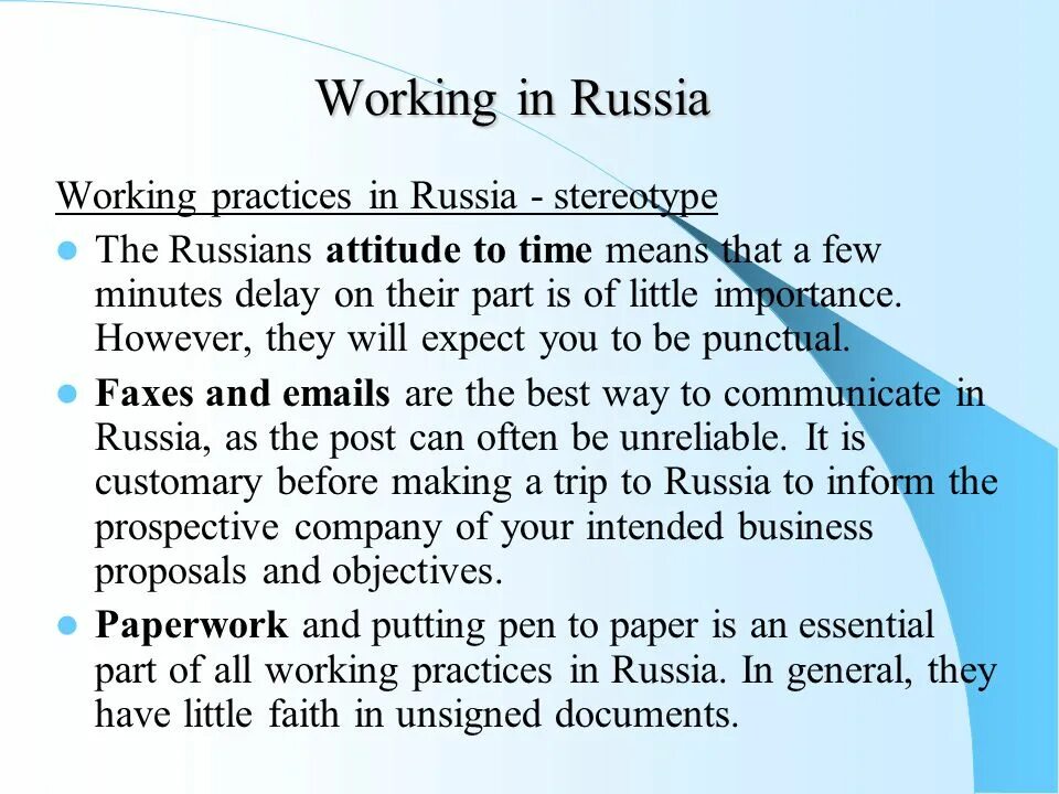 Work in russian. Russian business culture.