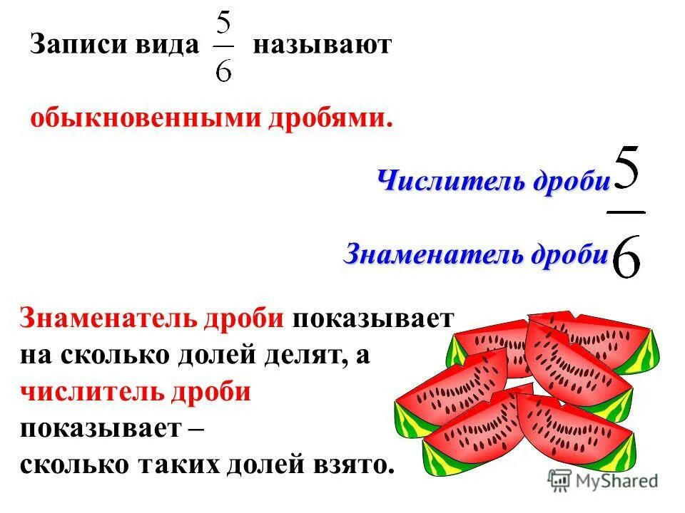 Обыкновенная дробь знаменатель, числитель. Числитель и знаменатель дроби. Числитель дроби показывает на сколько. Числитель показывает на сколько равных частей разделили. Доли числитель и знаменатель.