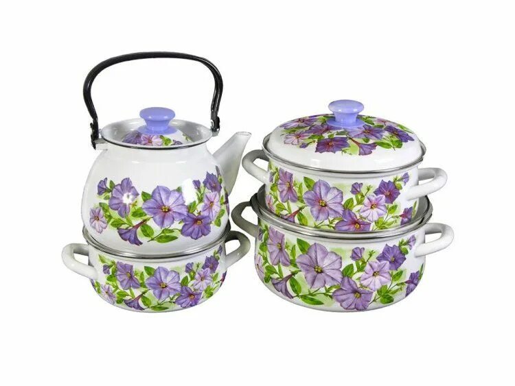 3 4л. Набор полесье-1 голубая (кастр цил 1,5л 2,3л , 3л),. 3 4л. Набор эмал посудка 7-319/6м. Набор эмалированных кастрюль с чайником.
