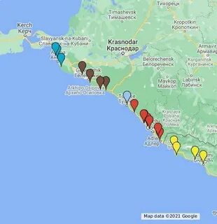 Карта краснодарских курортов городов