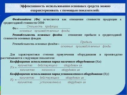 Эффективность использования основных фондов организации