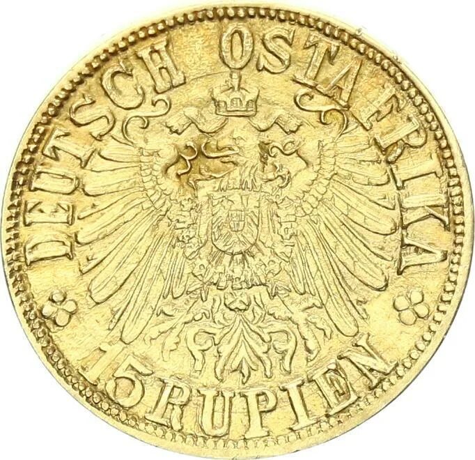 15 рупий. 1916 восточная африка золото 15 рупий рестрайк 2003.