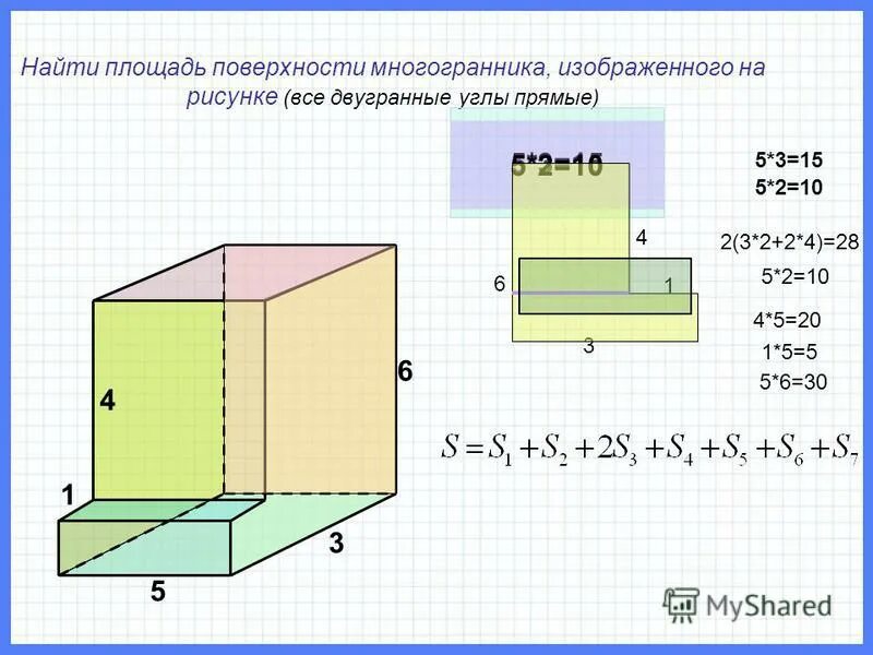 Площадь поверхности многогранника все двугранные углы прямые