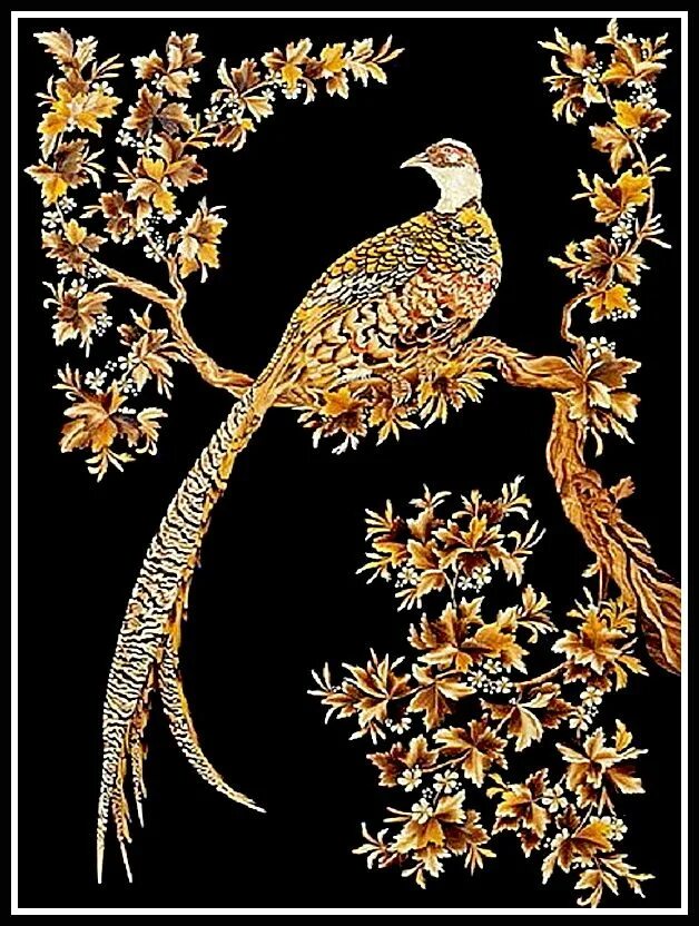 Золотые птицы 2. Картины из соломы. Золотая птица. Вышивка Райские птицы. Картины из соломки птицы.