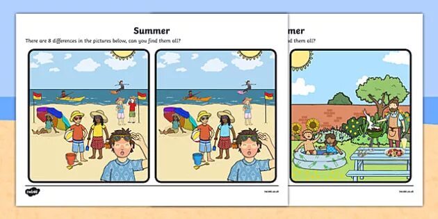 We can find him. Find the differences. Spot the difference Summer. Find differences Summer. Summer activities spot the difference.