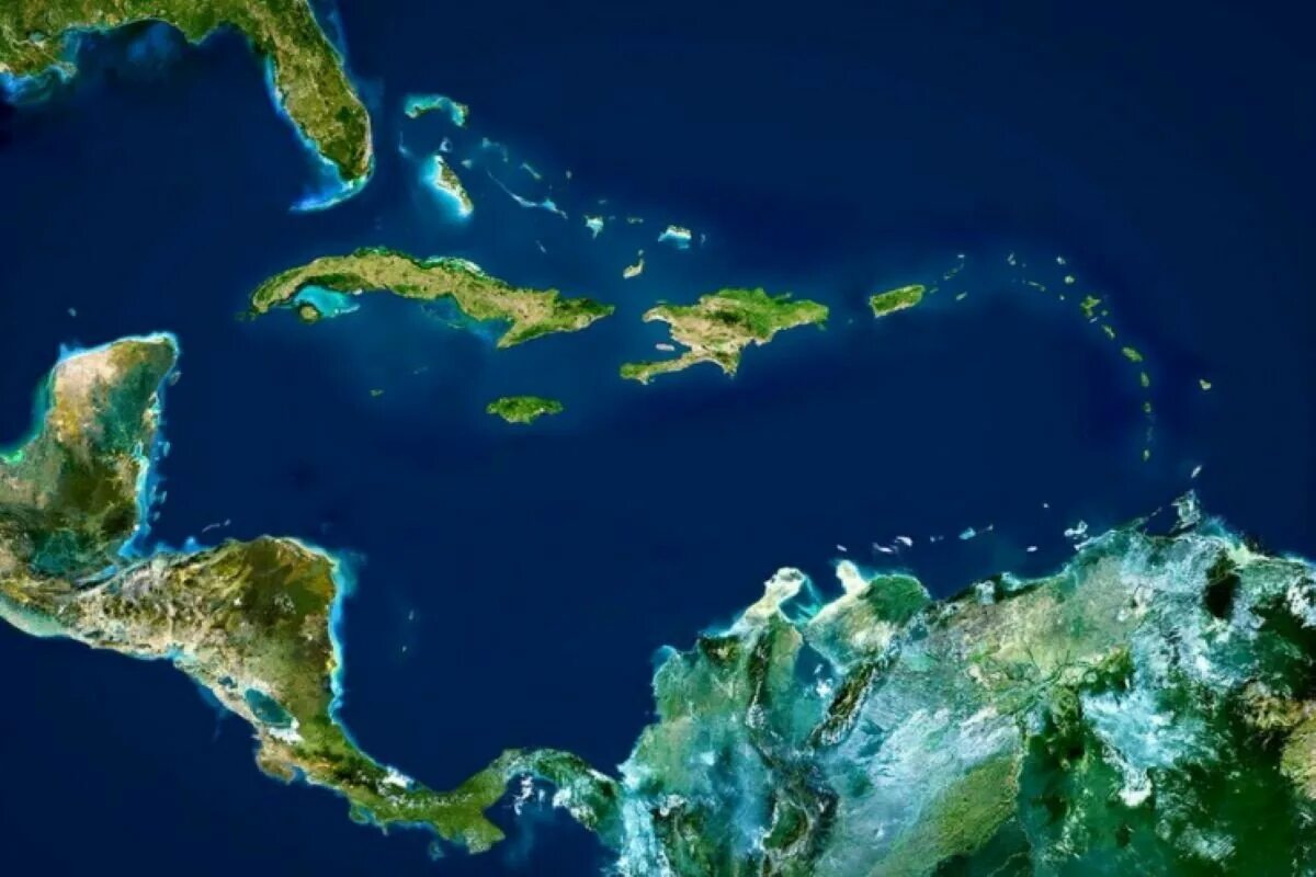 Карибский бассейн Куба. Карибское море со спутника. Карибские острова из космоса. Острова со спутника. Южная часть архипелага малых антильских островов