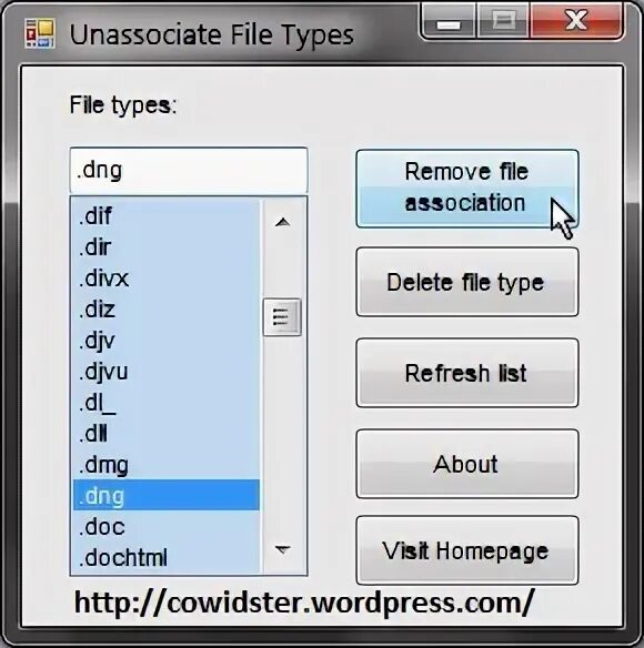 Unassociate file types