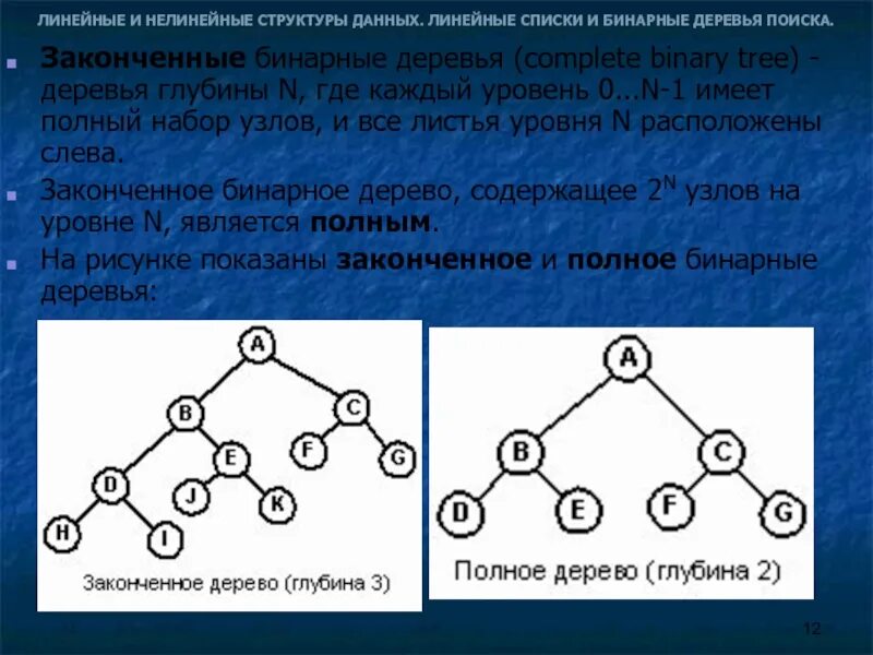 Структура бинарного дерева. Глубина бинарного дерева. Бинарное дерево поиска. Уровни бинарного дерева.