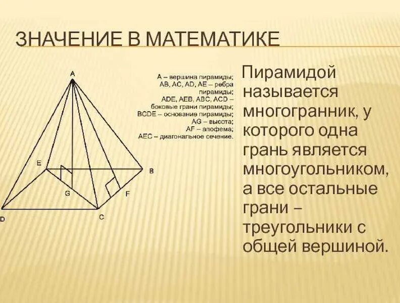 Основанием пирамиды является грань. Пирамидой называется многогранник. пирамида в математике. сечение пирамиды. название пирамид в математике.