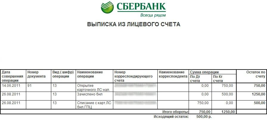 Заказать выписку по счету сбербанк