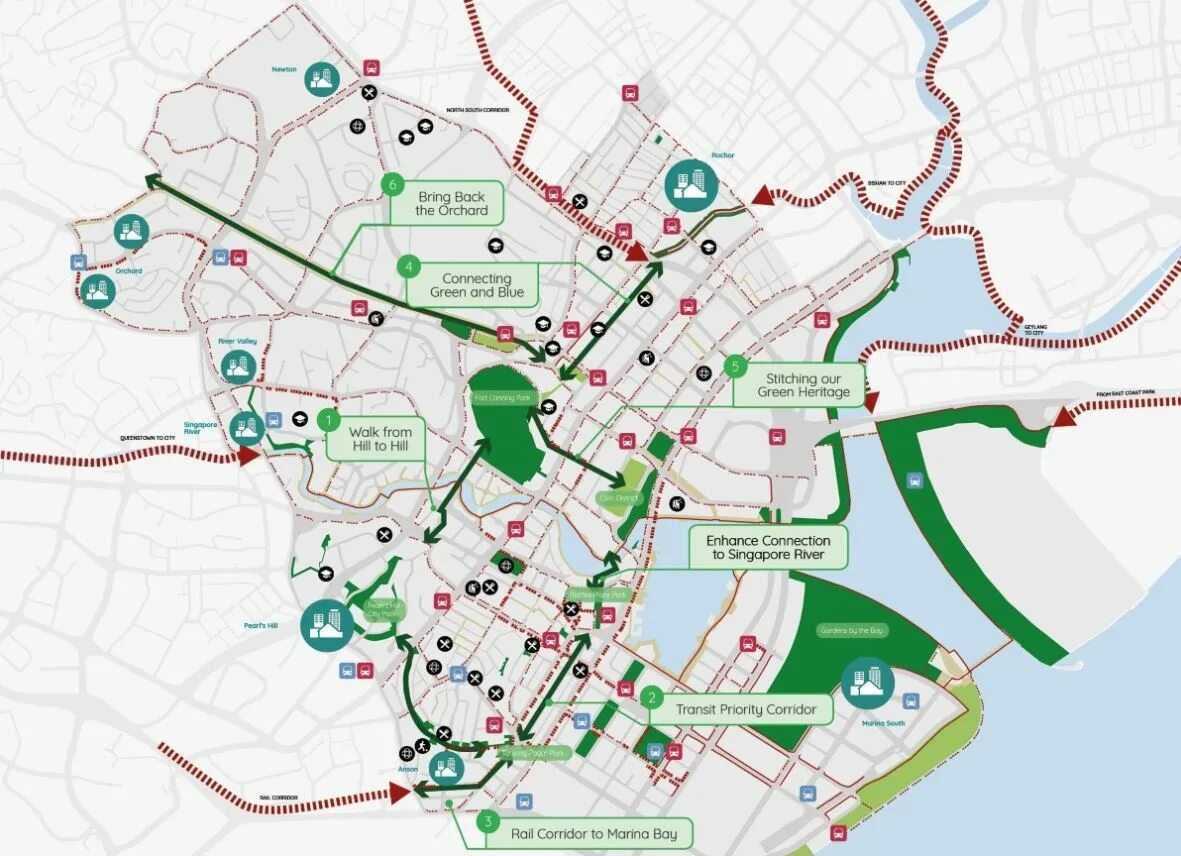 Central area. Ванкувер, Central Valley Greenway. Singapore area. Master Plan Singapore. Сингапур аутентичные районы.