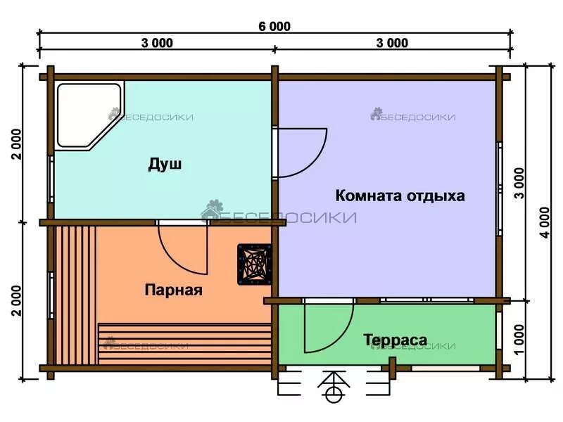 Баня 6х4 каркасная с парной, проект и цена