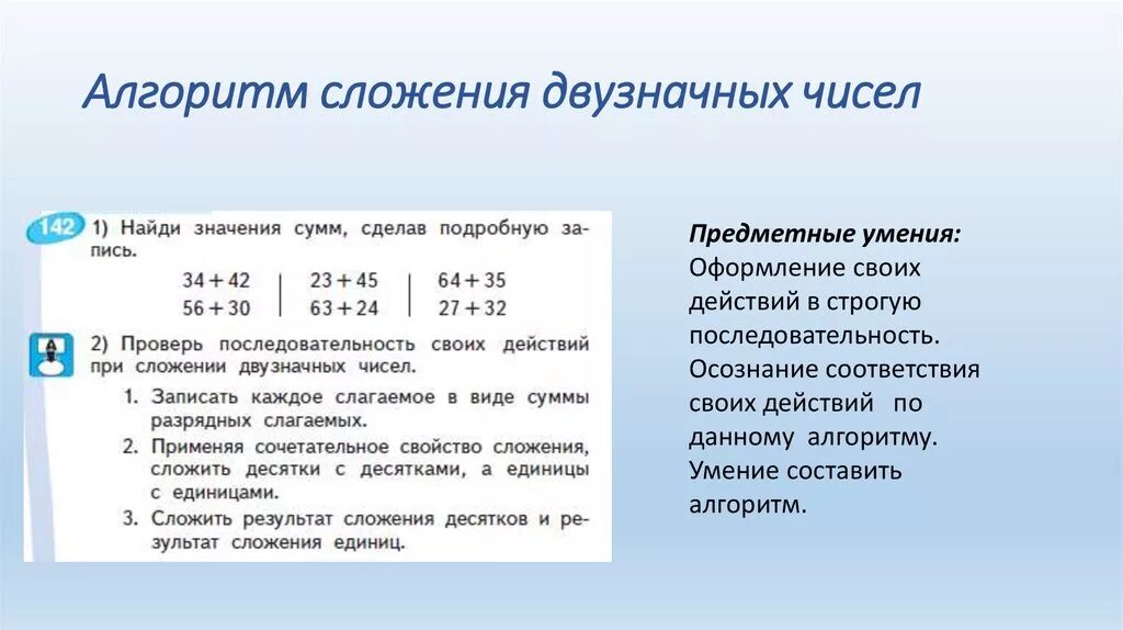 Алгоритм сложения двух целых чисел. Алгоритм письменного сложения и вычитания двузначных чисел 2 класс. Алгоритм сложения и вычитания двузначных чисел 2 класс. Правило сложения двузначных чисел. Алгоритм сложения двузначных чисел 2 класс.