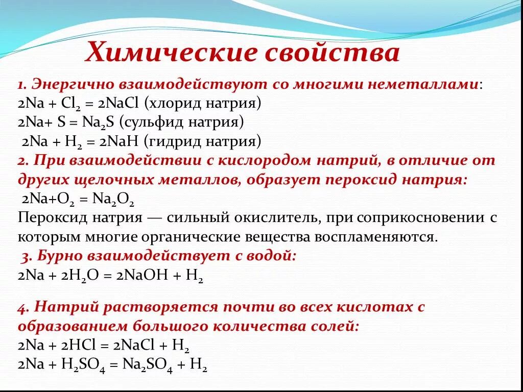 Химические свойства элементов 1 и 2 групп