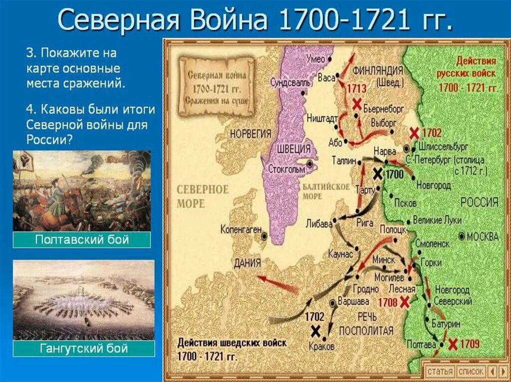 Карта Северной войны 1700-1721.