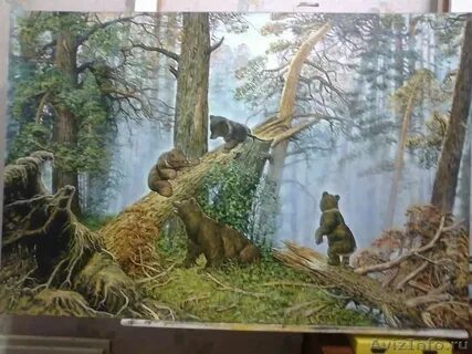 Утро в сосновом лесу изображены