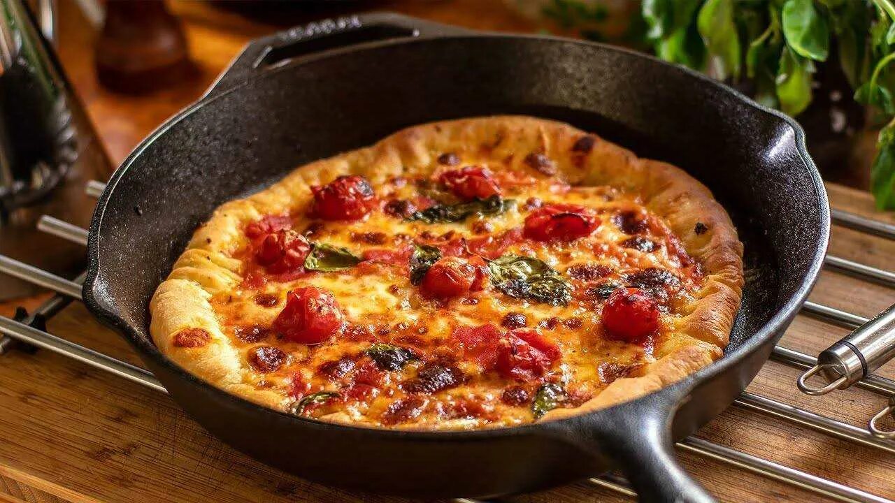 Приготовить вкусную пиццу на сковороде. Пицца на сковороде. жареная пицца. быстрая пицца на сковороде. пицца красивая на сковороде.
