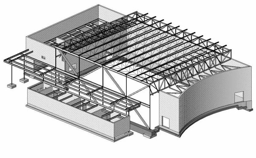 Большепролетные конструкции ревит. Плиты перекрытия ревит. Каркас Унитек ревит. Промышленное здание с металлическим каркасом Revit.