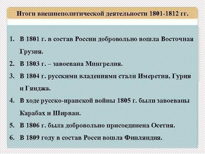 Внешняя политика при александре i. Внешняя политика России 1801-1812 основные направления.