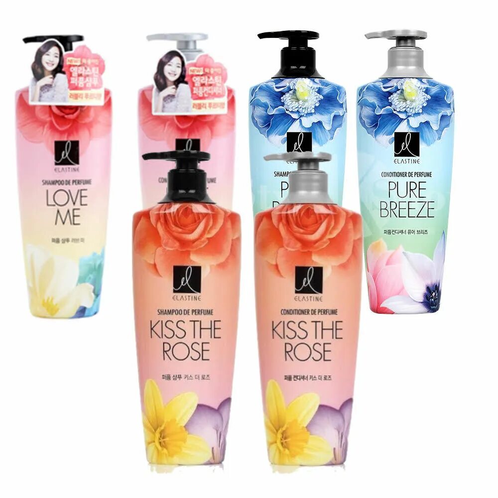 Шампунь elastine Perfume Pure Breeze (Корея) 600мл. Кондиционер парфюмированный Perfume Kiss the Rose Conditioner 600ml (elastine). Шампунь парфюмированный Perfume Kiss the Rose Shampoo 600ml (elastine). Шампунь elastine Perfume Love me (Корея) 600мл.