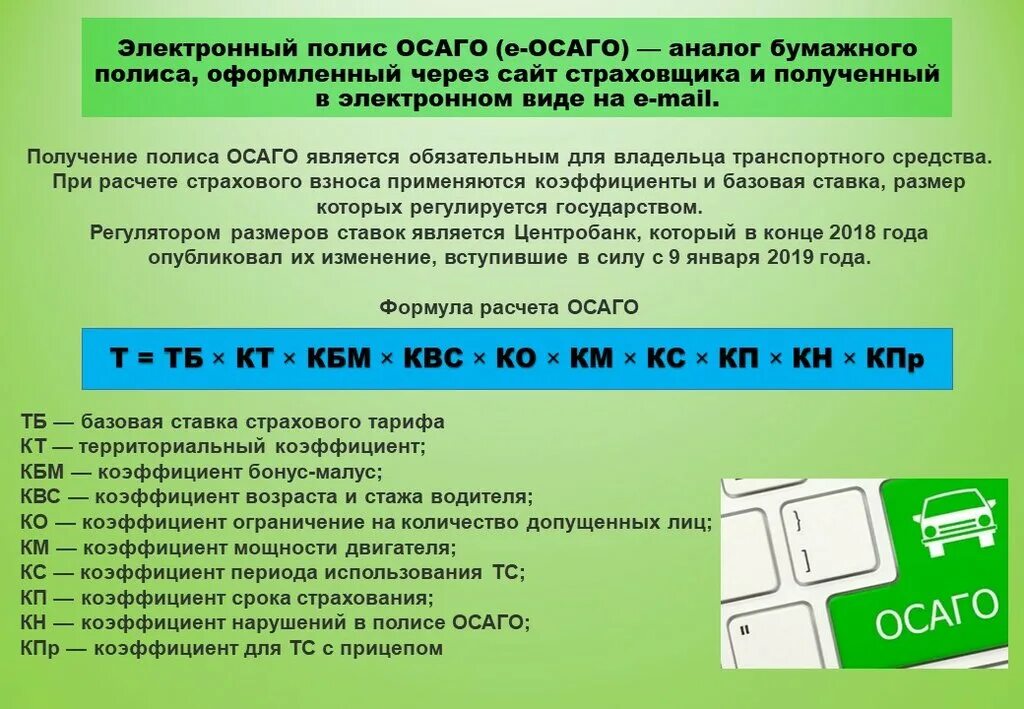 Что значат коэффициенты в страховке