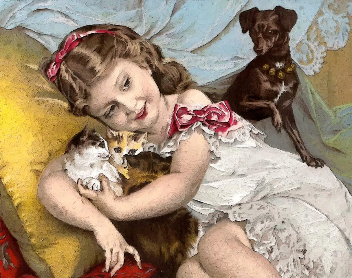 Винтажные животные. Винтажная открытка девушка. Старинные открытки с детьми и животными. Ретро открытки с животными. Petting art
