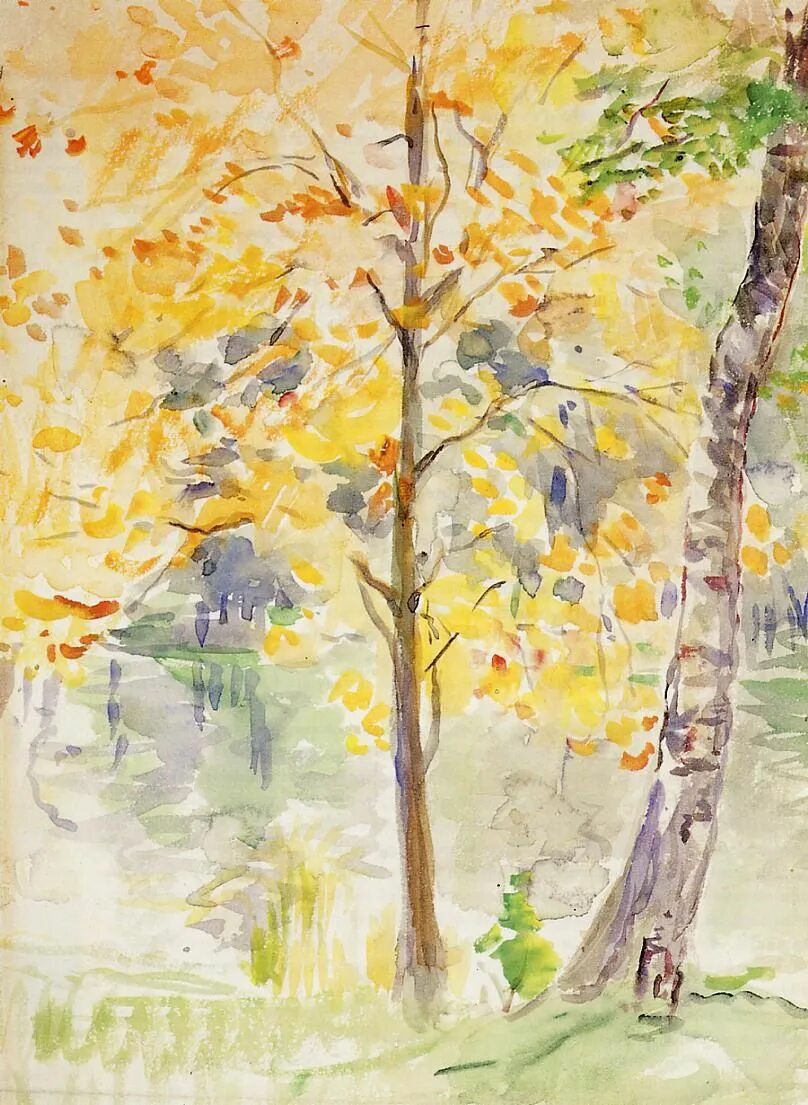 Прочитайте осенние зарисовки березки и осинки. Berthe morisot (1841-1895. осенний пейзаж акварелью. золотая осень рисунок. осенние зарисовки.