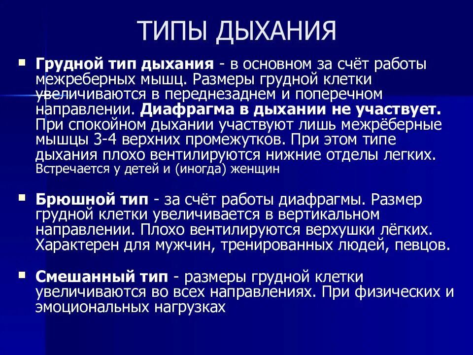 Какой тип дыхания. Типы дыхания грудной брюшной и смешанный. Грудной и брюшной Тип дыхания. Дыхание типы дыхания характеристика. Тип дыхания в норме.