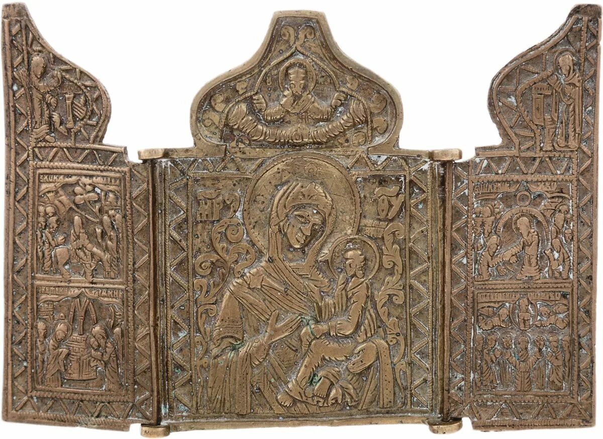 Складень богоматерь тихвинская. Икона медная деисус. Икона складень старинная. Меднолитые иконы староверов. Складень старинный.