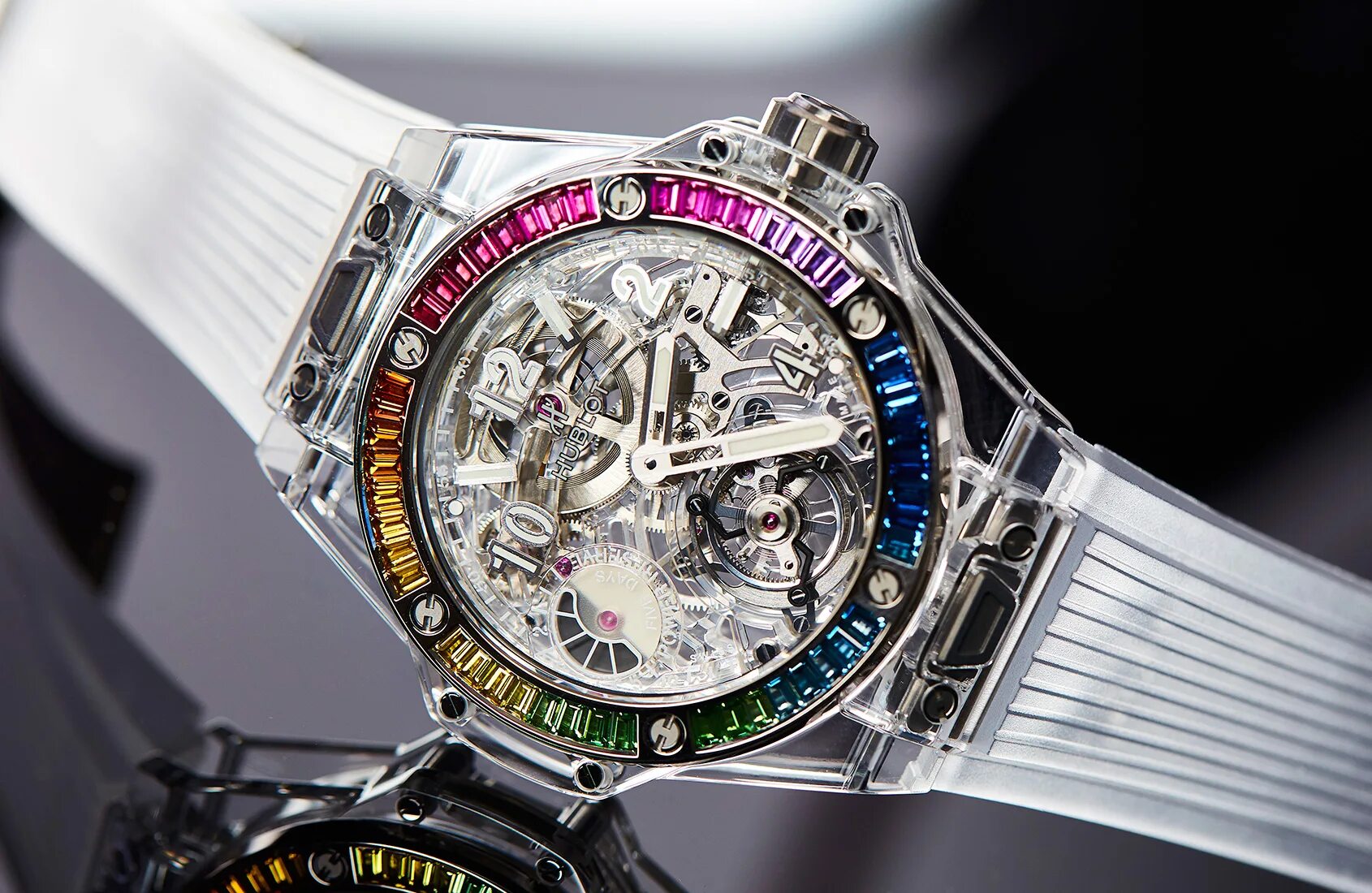 Сапфировые часы наручные. Hublot Rainbow big Bang. Hublot big Bang unico Sapphire похожие часы. Hublot King Power Tourbillon 44 mm копия. Hublot big Bang Tourbillon 44 mm копия.