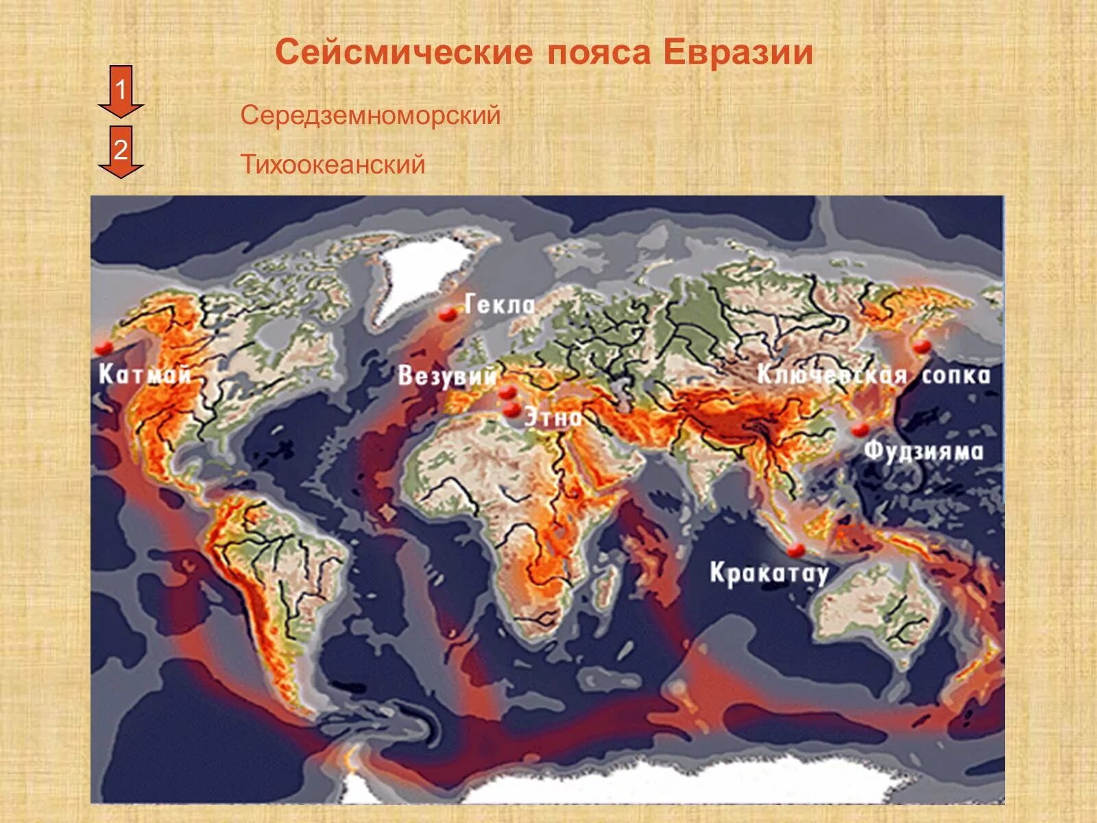 Тихоокеанский сейсмический пояс. Зоны сейсмической активности Евразии. Действующие вулканы Евразии на карте.