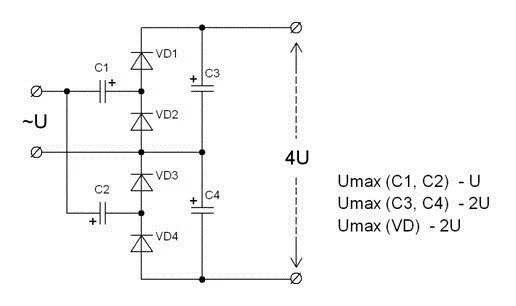 Схема умножителя напряжения на диодах и конденсаторах