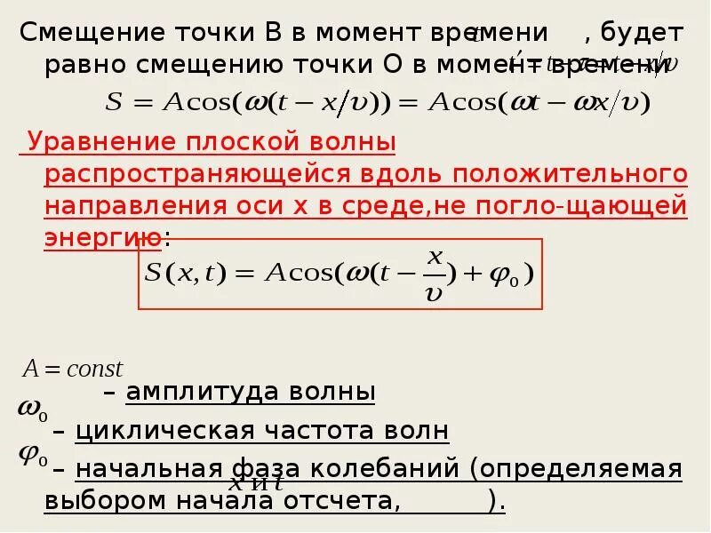 Смещение точки. Смещение точки формула. Уравнение плоской затухающей волны. Начальная фаза затухающих колебаний.