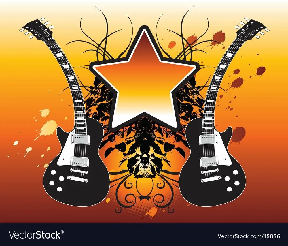 Электрогитара в форме звезды. Ищем гитариста. Наклейка электрогитара. Гитара со звездами. Баннер для рок вечеринки.