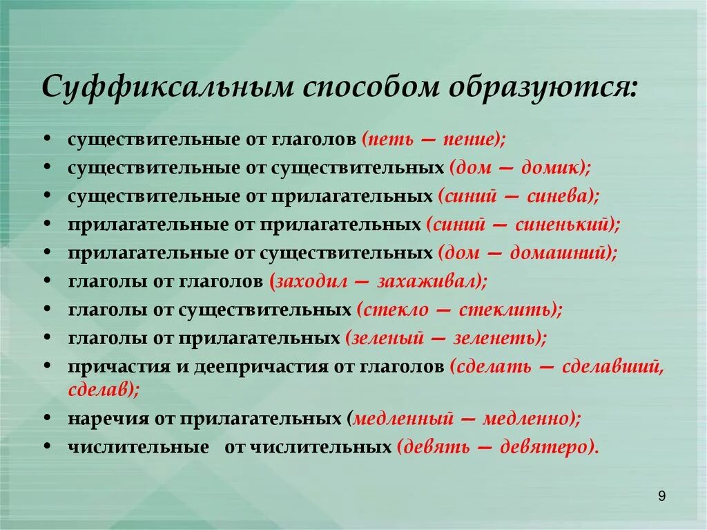 Суффиксальный способ образования. Способы образования существительных бессуфиксальный. Слова образованные суффиксальнымным способом. Суффиксальный способ образования существительных. Образование слов урок