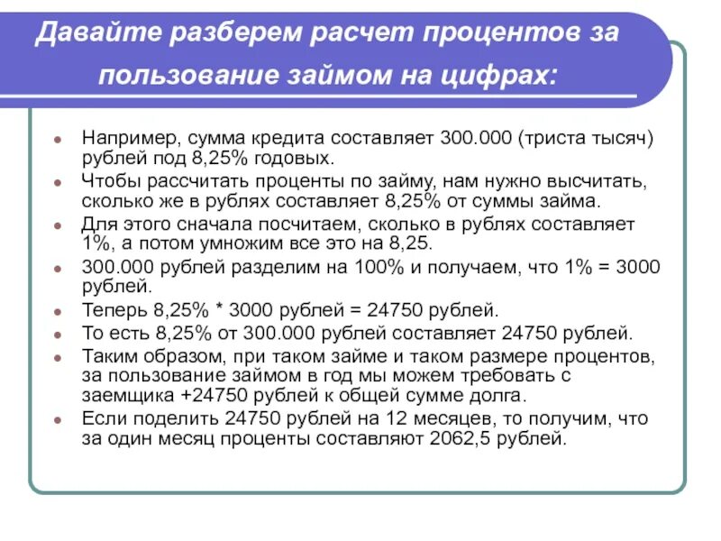 Выплата процентов за пользование кредитом