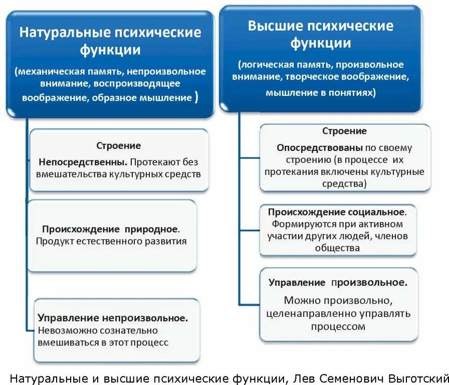 Высшие психические функции по л.с Выготскому. Натуральные и высшие психические функции строение. Низшие психические функции по л.с. Выготскому. Высшие психологические функции по Выготскому.