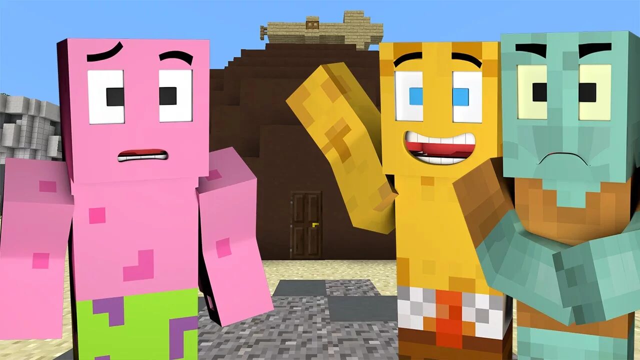 Spongebob minecraft. Spongebob Minecraft Bikini bottom. Minecraft Spongebob Mod. Губка Боб скин в Майне.