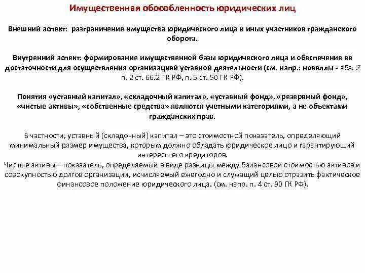 Организация обладающая обособленным имуществом. Формирование имущества юридического лица. Обособленность имущества юридического лица. Имущественная обособленность юр лица. Обособленное имущество юридического лица это.