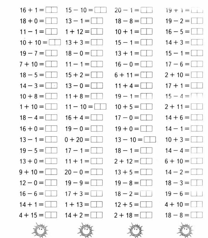 Переход через 10 карточки 1 класс. Счет на сложение и вычитание в пределах 20. Тренажер по математике 1 класс вычитание в пределах 20. Сложение и вычитание в пределах 20 1 класс тренажер. Примеры для 1 класса по математике сложение в пределах 20.