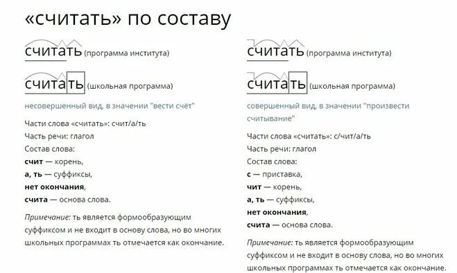 Разбор слова считать