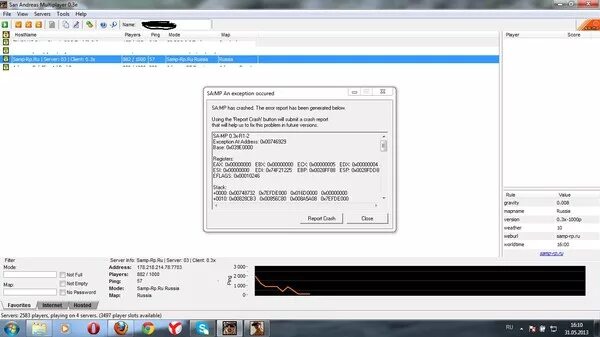 Версия p01.a3. Sa-MP 0.3.7 exception at address: 0x77c6ffc5 Base: 0x04a80000. Exception at address: 0x6cb137eb. WSP 3.0. Exception at address 0x00000000