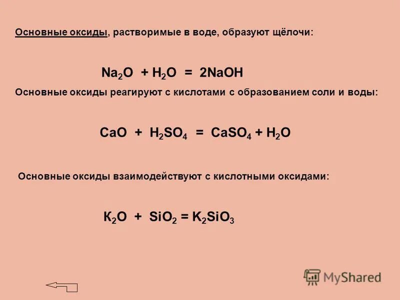 Название основного оксида нерастворимого основания и щелочи. Растворимые основные оксиды. Основные оксиды реагируют с. Основные оксиды растворимые в воде. Основные оксиды не реагируют с.