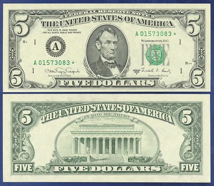 Новые 5 долларов. Купюра 5 долларов США. Банкноты долларов США 5 долларов. 5 Новая долларовая купюра. Обратная сторона долларовой купюры.