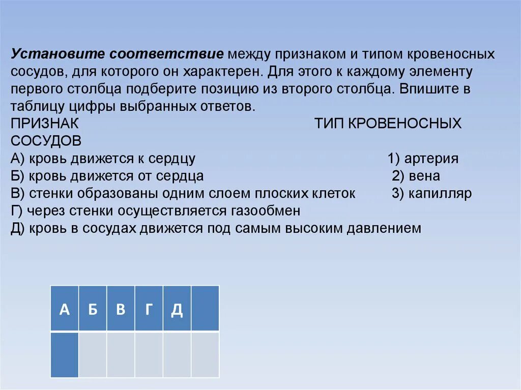 В каких группах из перечисленных между. Установите соответствие между признаками и типами. Установите соответствие между признаком и типом кровеносных сосудов. Установите соответствие. Установите соответствие между видом сосуда и его признаками.